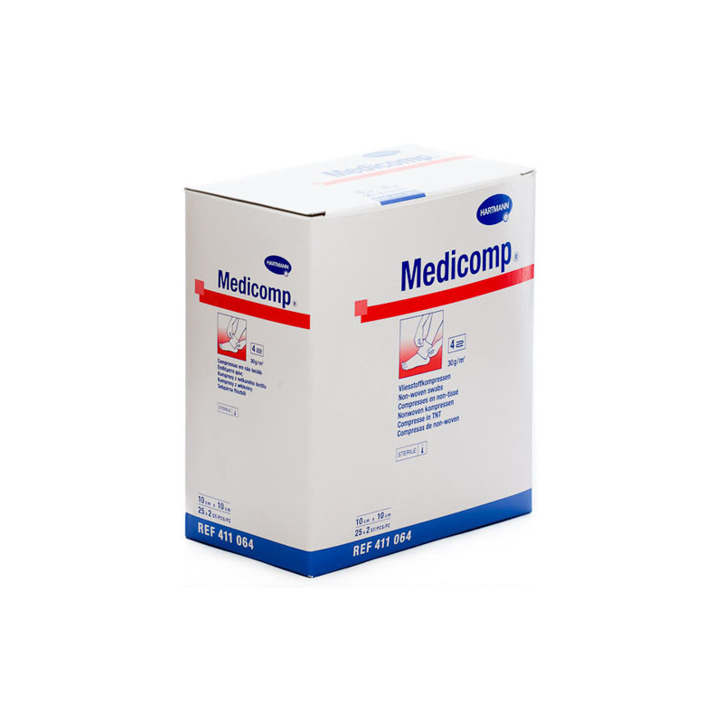 MEDICOMP COMPRESAS NON WOVEN APOSITO ESTERIL 10 X 10 CM 25 SOBRES 2 U
